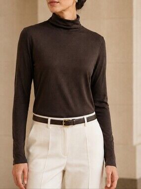 Mijeong Park Brown Wool Turtleneck S Top Minimalist Quiet Luxury Lagenlook